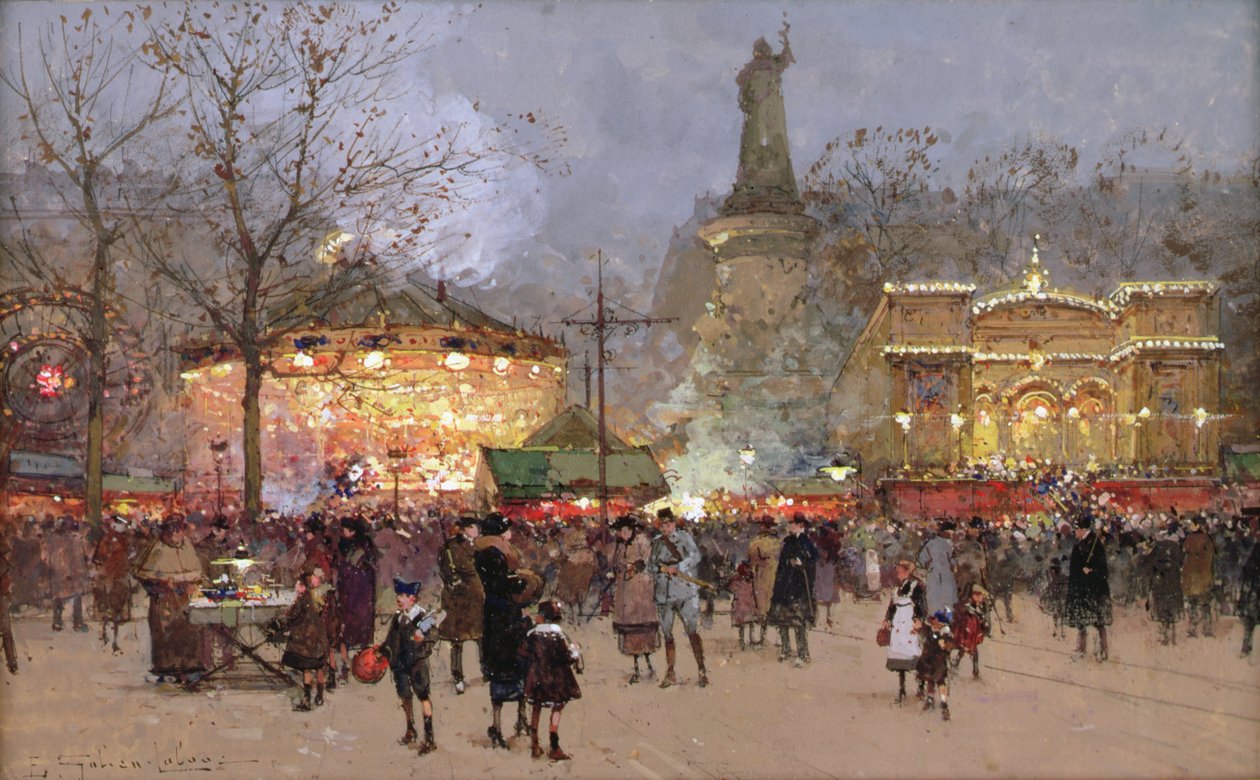 Fete, in the Place de La Republique, Paris by Eugene Galien Laloue