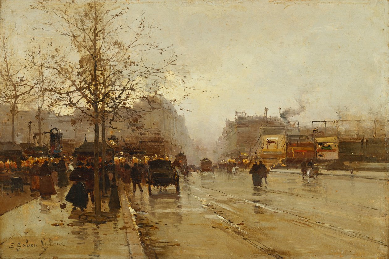 The Boulevards, Paris by Eugene Galien Laloue