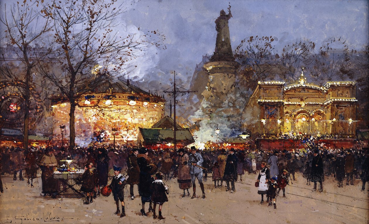 La Fete, Place de la Republique, Paris by Eugene Galien Laloue