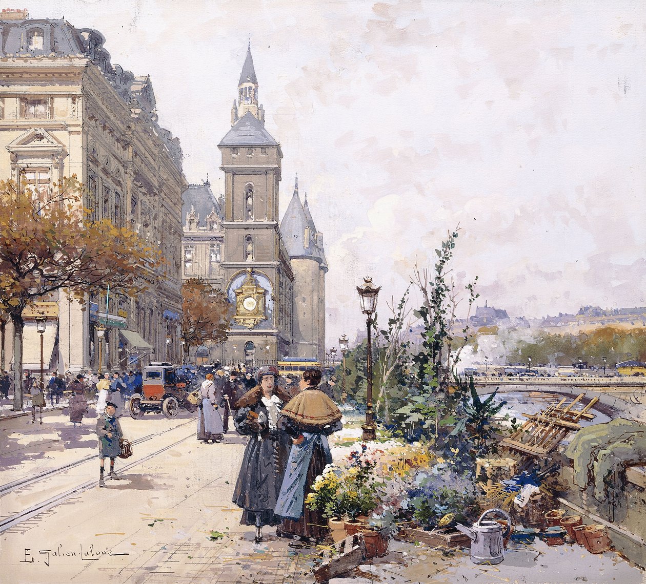 Le Quai aux Fleurs and Hotel by Eugene Galien Laloue