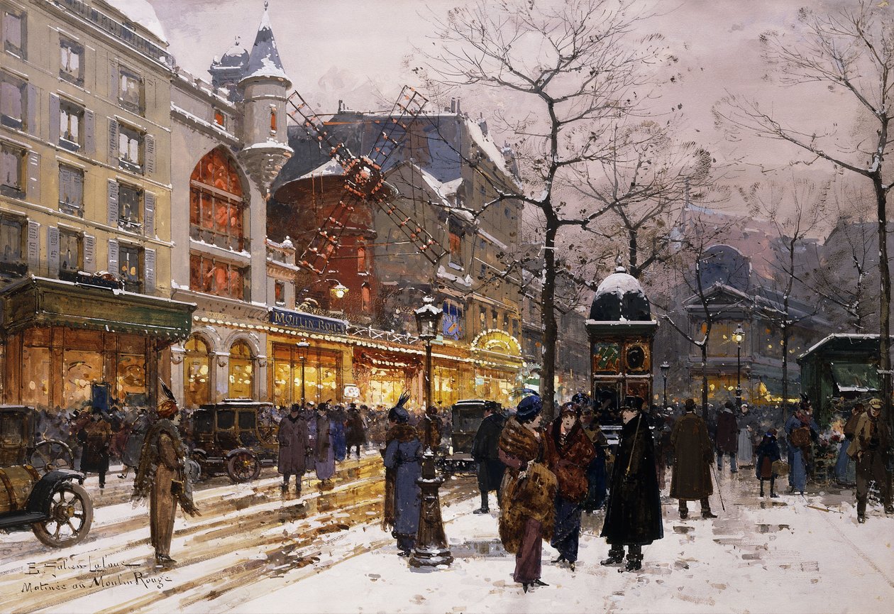 Matinee at the Moulin Rouge, Paris by Eugene Galien Laloue