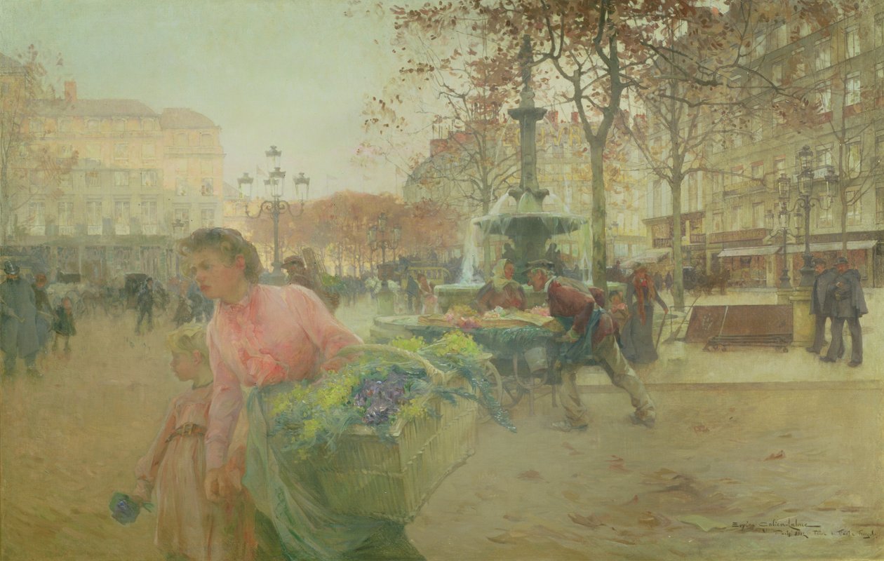 Place du Theatre Francais, in Paris by Eugene Galien Laloue