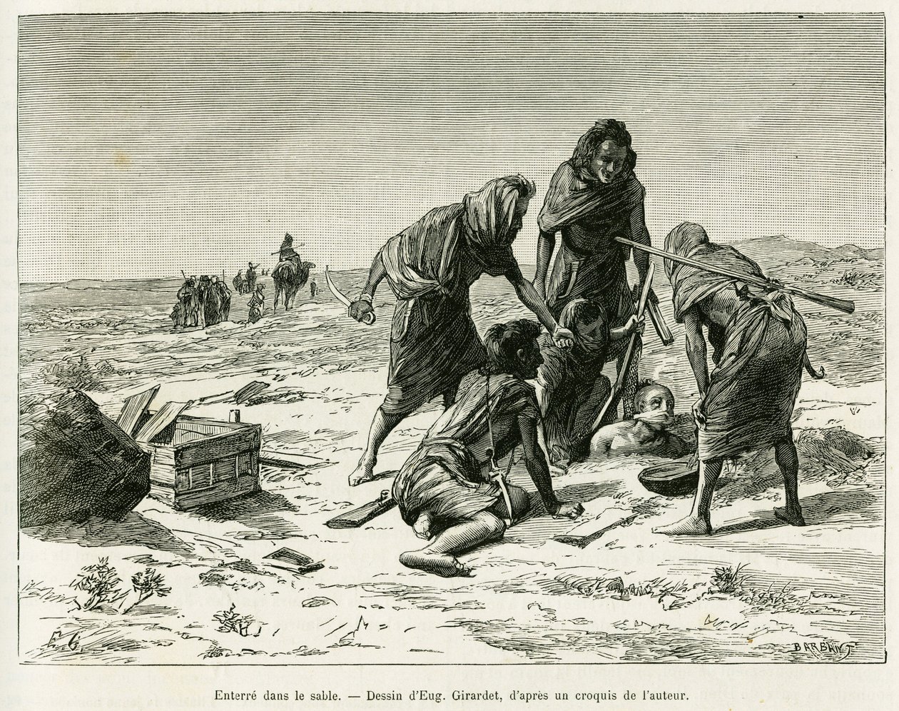 Bury in the sand. Engraving by Eugene Girardet, to illustrate the story 