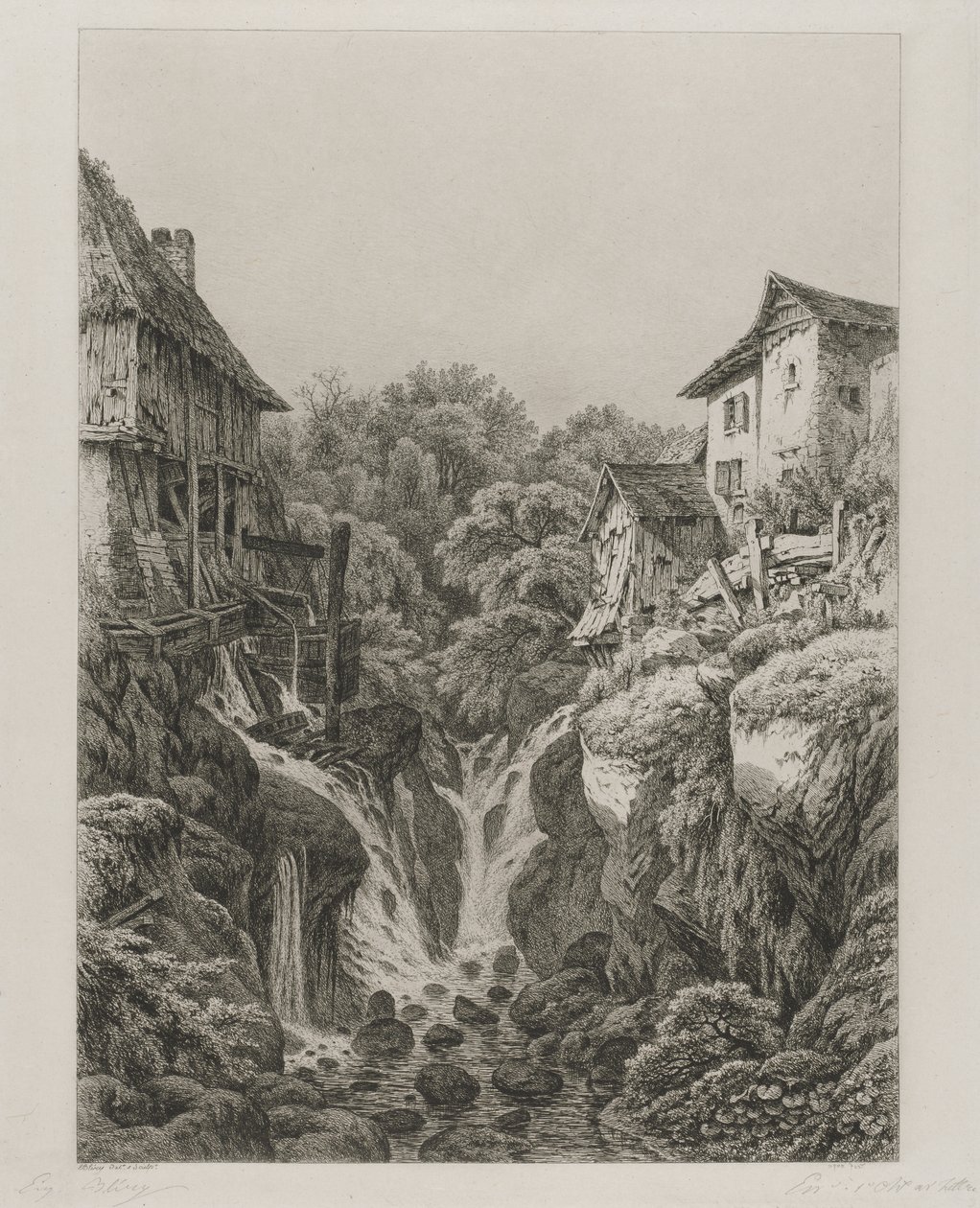 The Mill and Waterfall of Grésy near Aix-les-Bains by Eugene Bléry