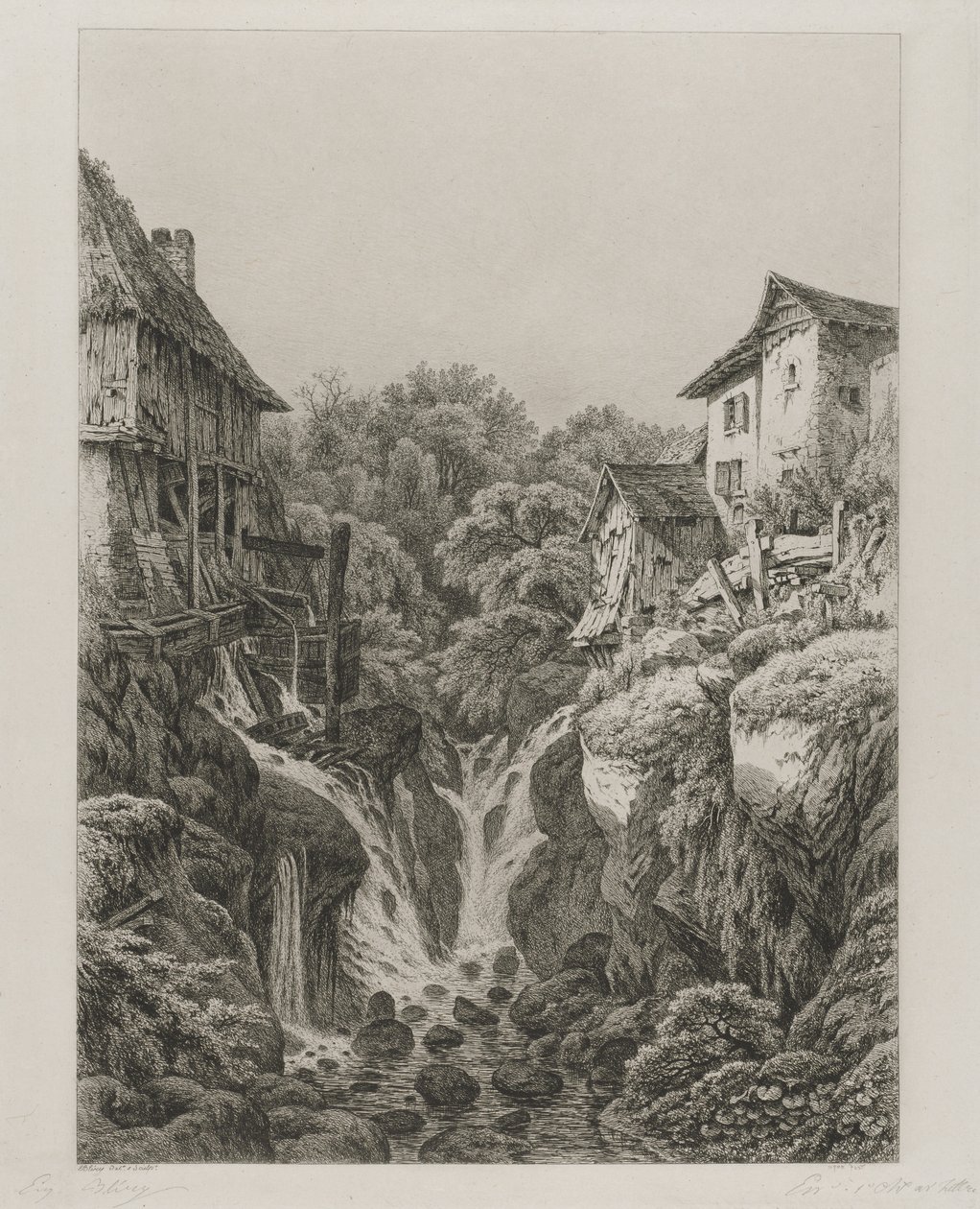 The Mill and Waterfall of Grésy near Aix-les-Bains, 1856 by Eugene Bléry