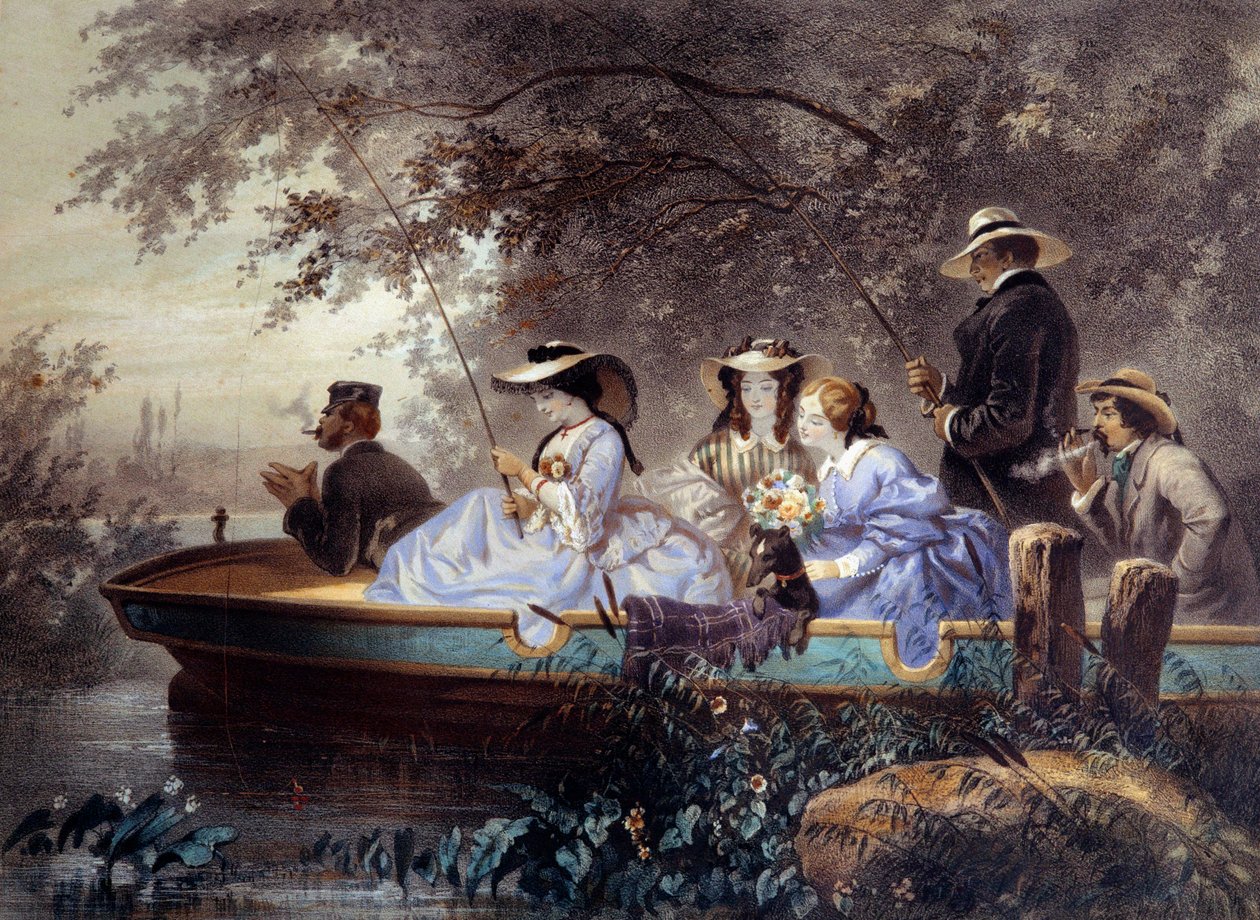 A Sunday with the Family, Fishing in the River by Eugene Charles Francois Guerard