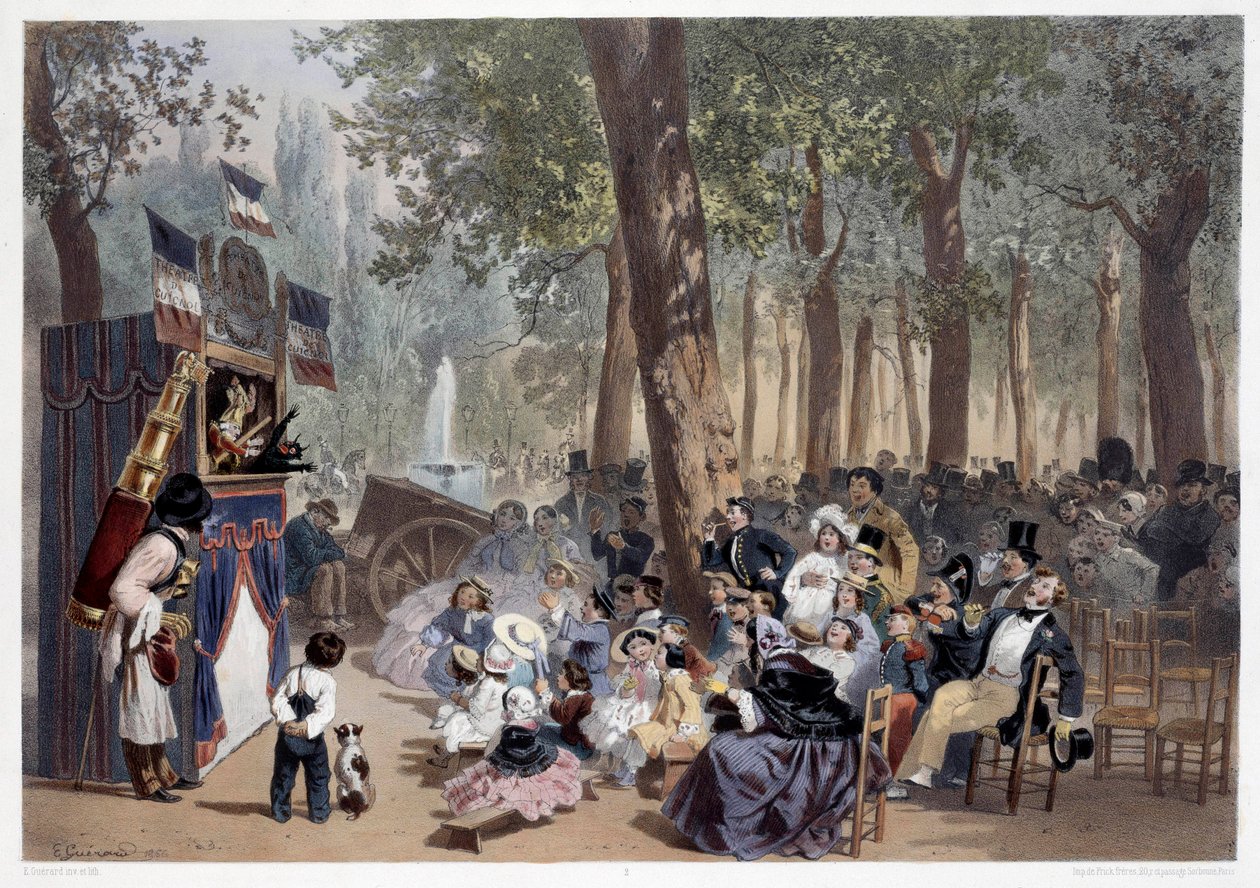 The Show of the Guignols on the Champs Elysees in Paris by Eugene Charles Francois Guerard
