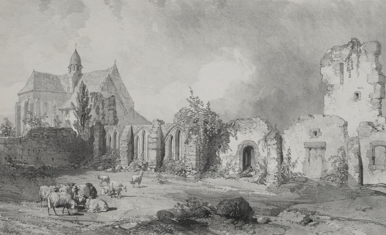 Picturesque and Romantic Voyages in Old France. Brittany: Abbey of Relec by Eugene Ciceri