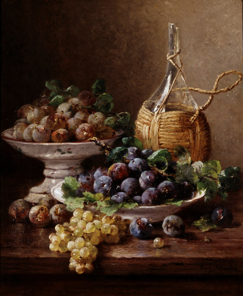 Still Life of Grapes, Plums, and Wine by Eugene Claude (1841-1923) Private Collection by Eugene Claude