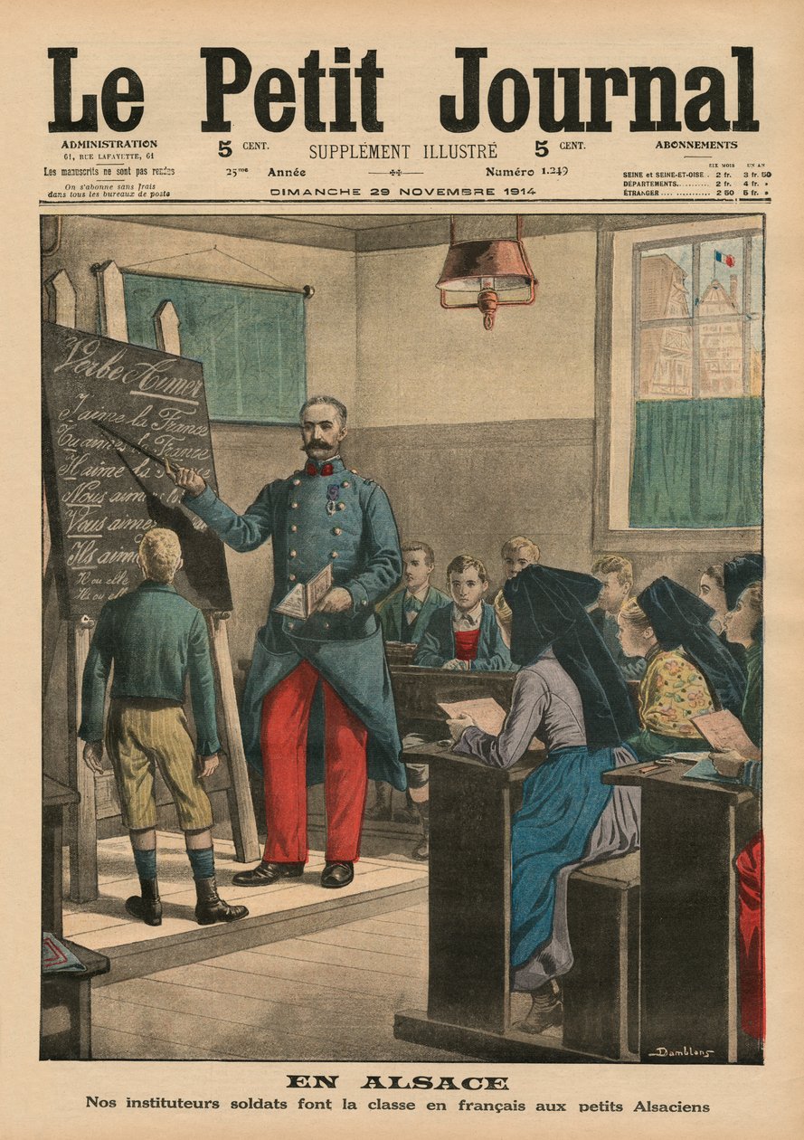 Alsace, our teachers soldiers teaching the Alsatian children French, front cover illustration from 