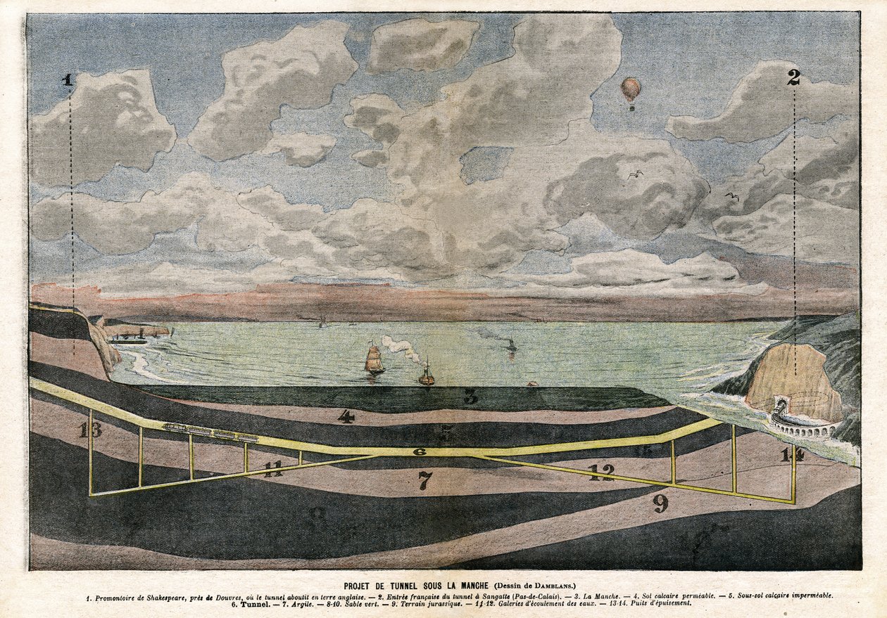 Channel Tunnel Project between Dover and Sangatte by Eugene Damblans
