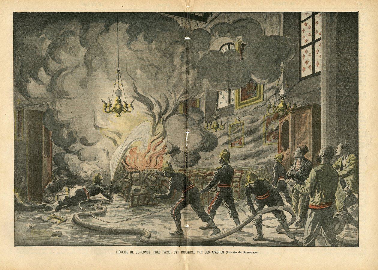 The church of Suresnes, near Paris, is burned by the Apaches by Eugene Damblans