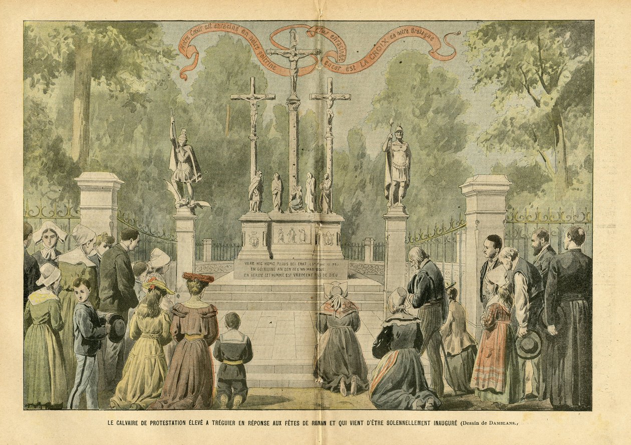 Illustration of Eugene Damblans in Le Pelerin, 29/05/04 - The calvary of protest raised in Treguier in response to the feasts of Renan by Eugene Damblans