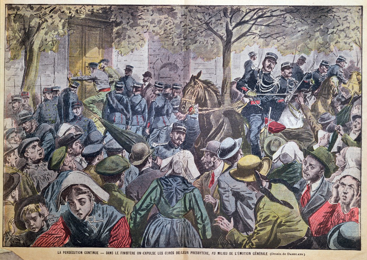 The Expulsion of priests from their presbyteries in Finistere, Brittany, illustration from 