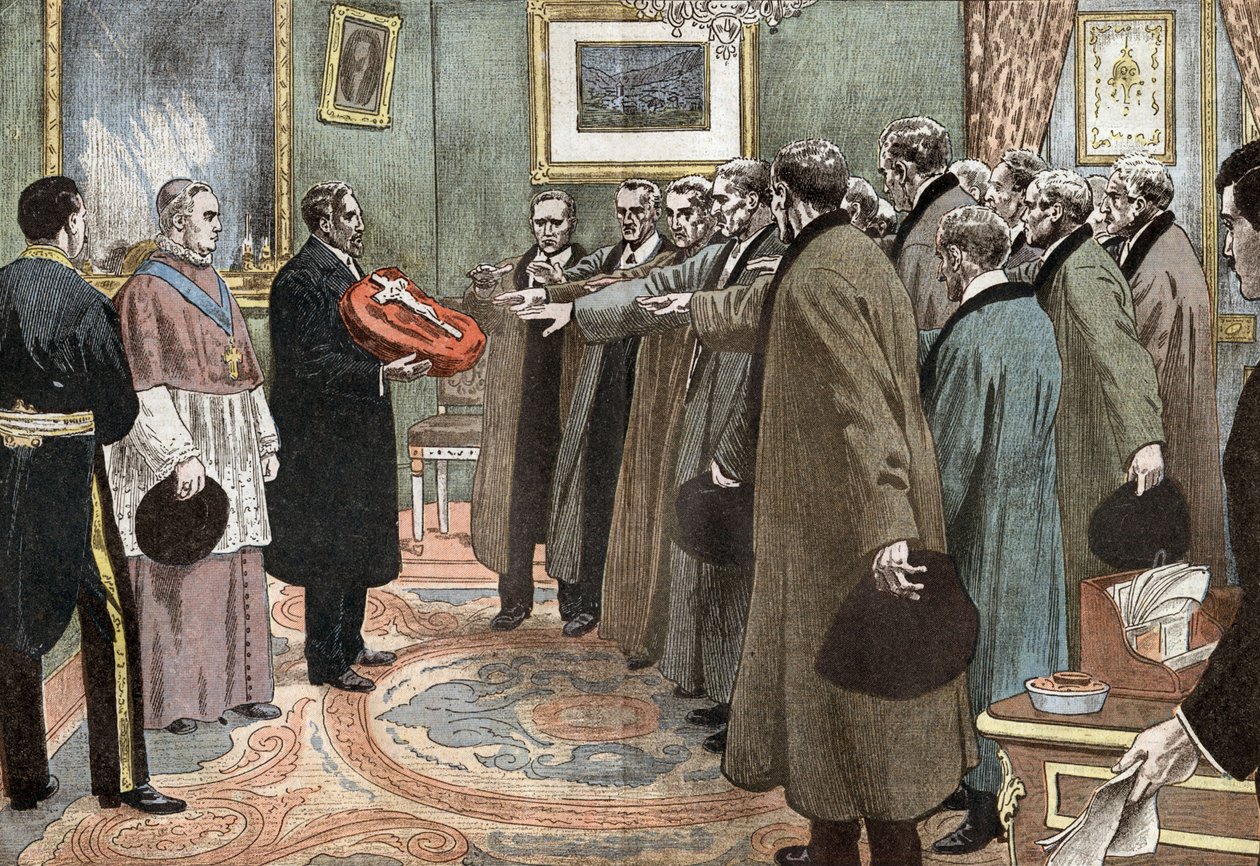Delegates of Andorre Republic with Bishop of Urgel Taking the Oath of Obedience to France, Illustration by Damblans from Paper 