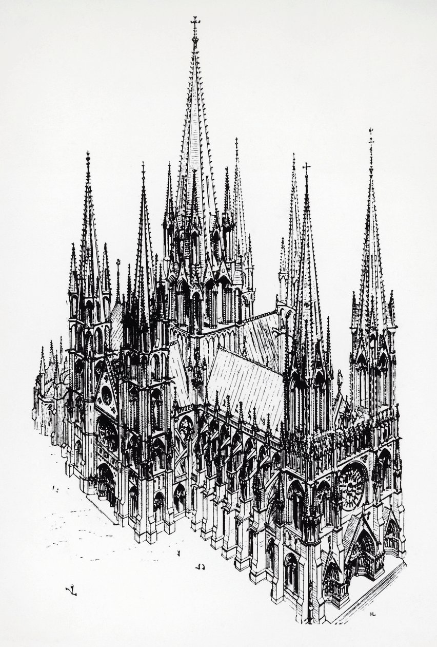Isometric View of Ideal Cathedral, drawing by Eugene Emmanuel Viollet-le-Duc from Dictionary of French Architecture from 11th to 16th Century by Eugene Emmanuel Viollet le Duc