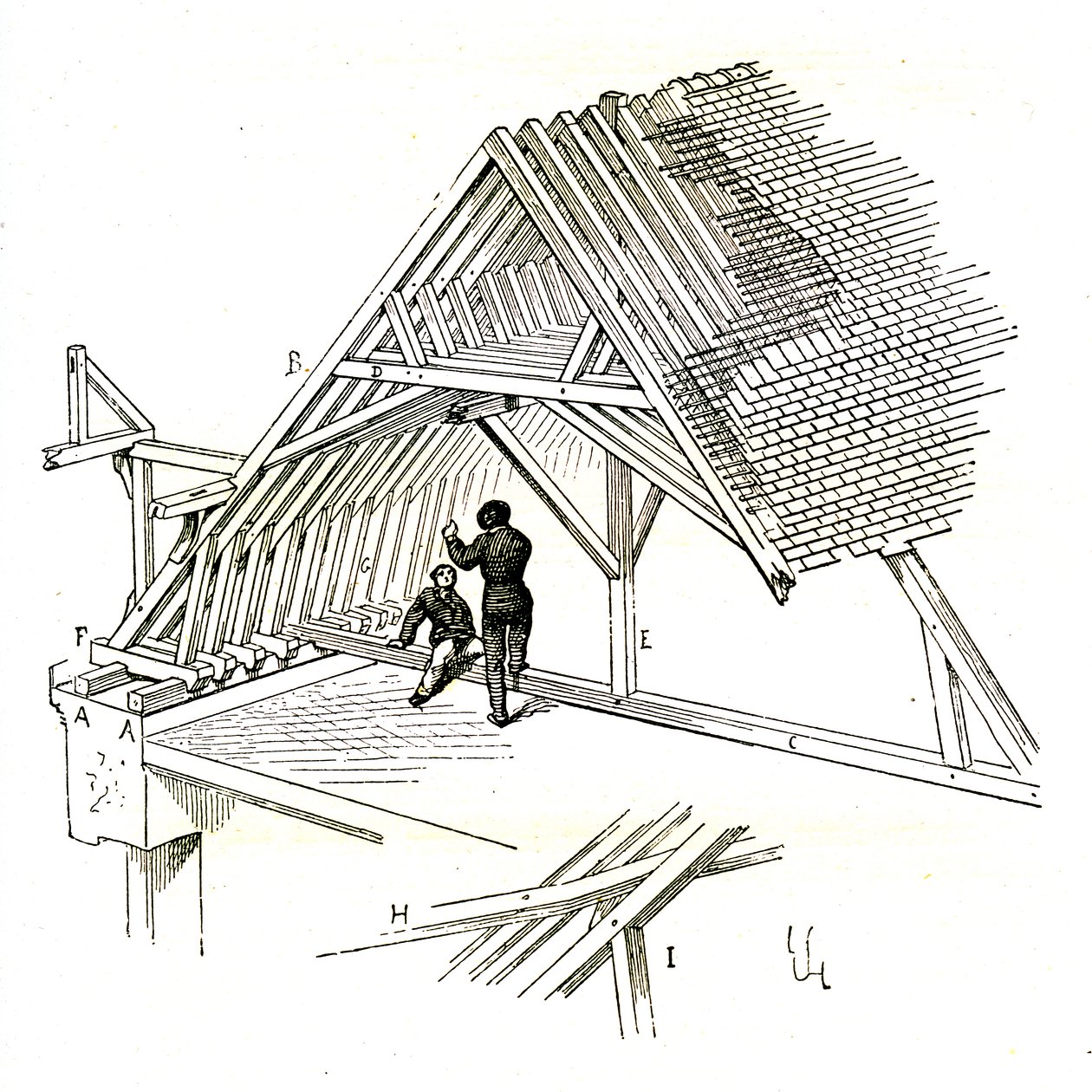 Viollet-Le-Duc shows two figures studying a frame by Eugene Emmanuel Viollet le Duc