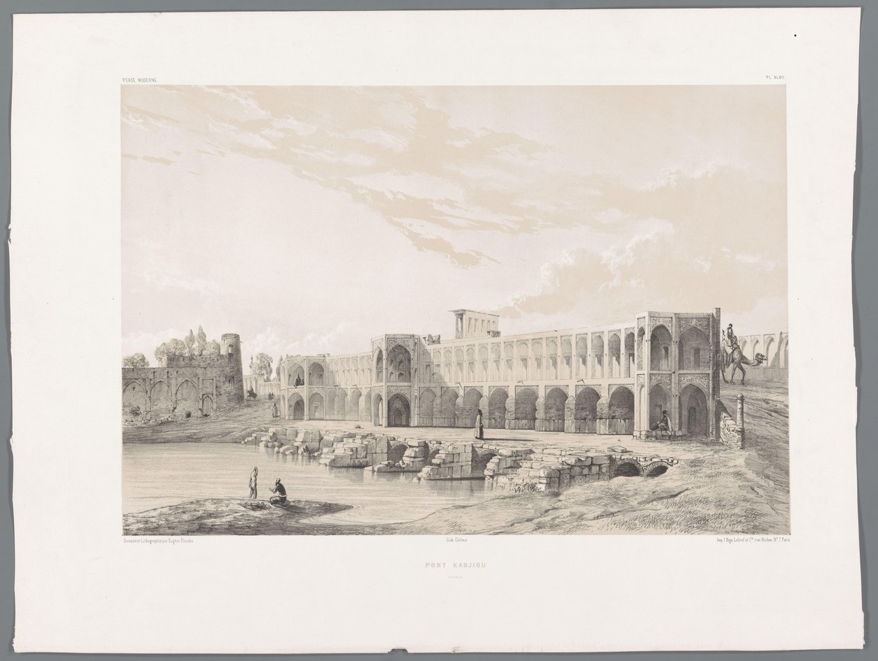 Khaju Bridge or Pol-e Khaju in Isfahan by Eugene Flandin