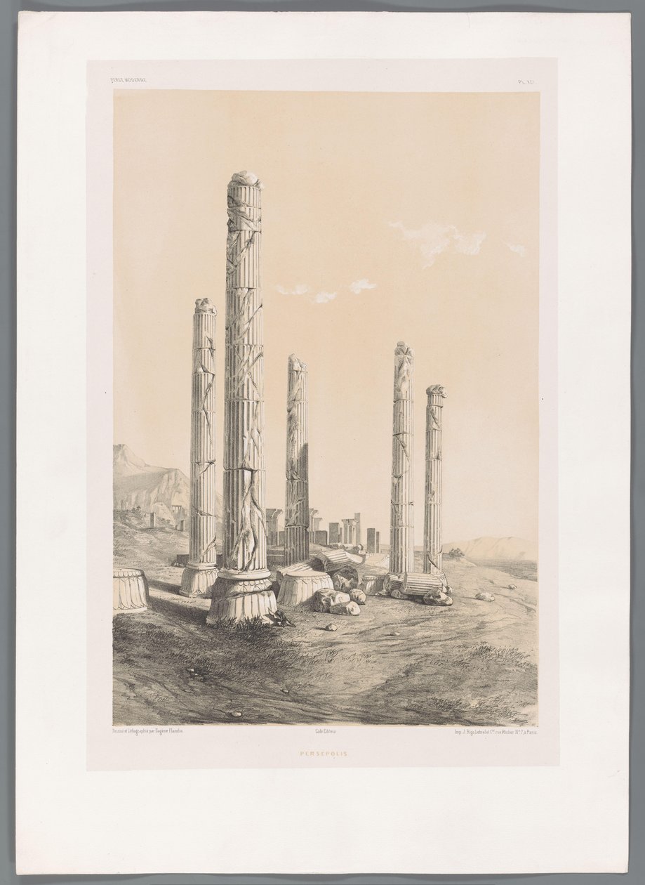 Ruins of Persepolis from Persépolis, Persian Landscapes, Perse moderne by Eugene Flandin