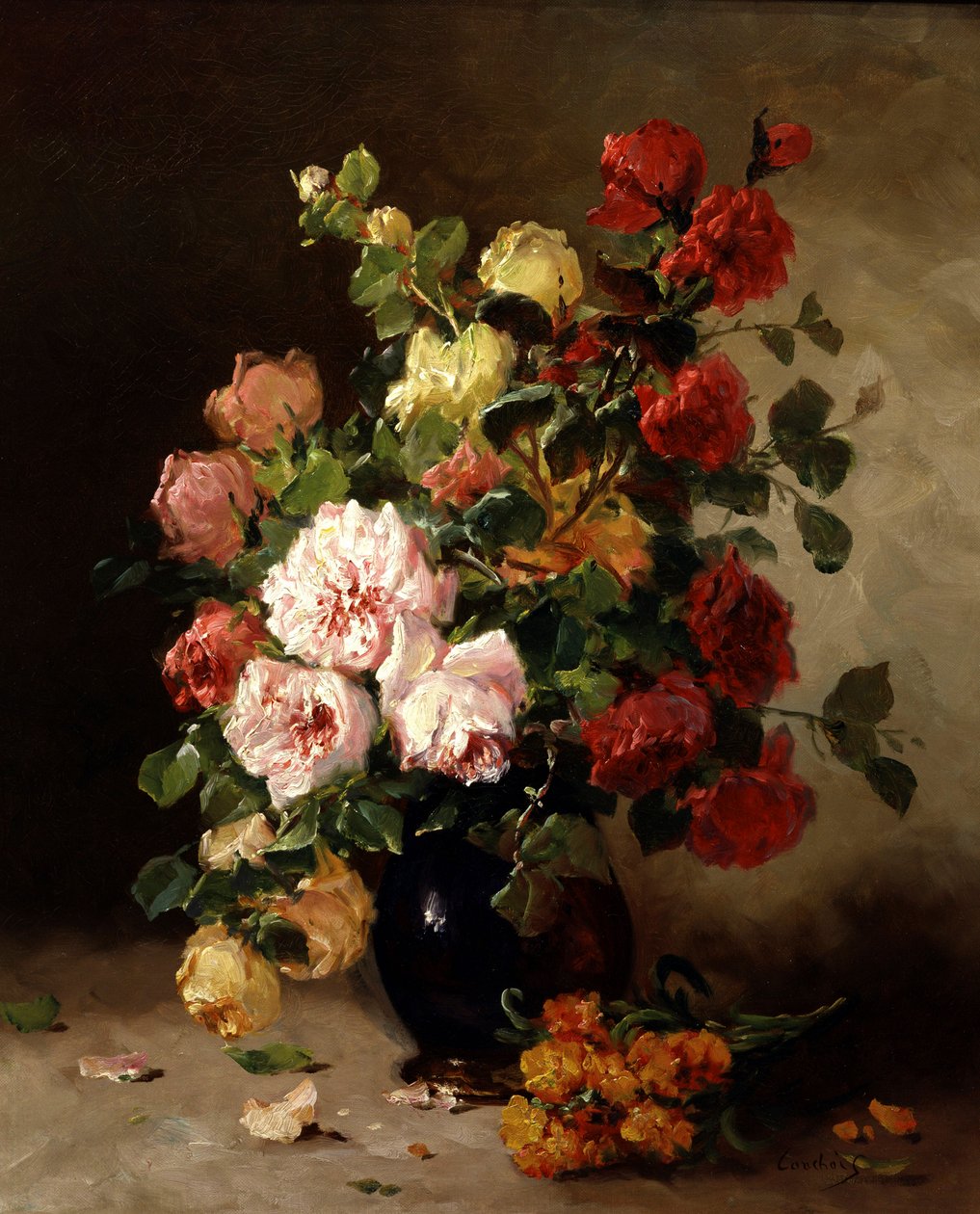 Still Life with Roses and Wallflowers by Eugene Henri Cauchois