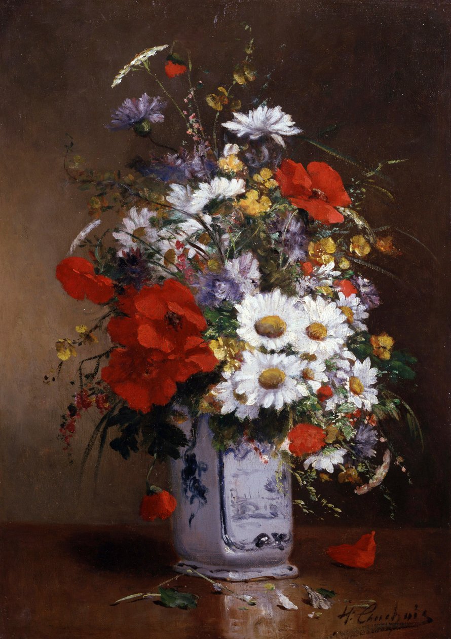 Vase of Poppies and Daisies by Eugene Henri Cauchois