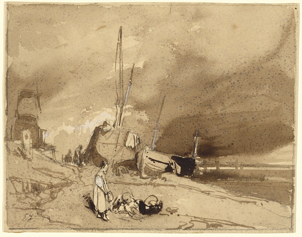 Edge of the Beach (Fishing-boats on a Beach, Storm Clouds in the Distance) by Eugene Isabey