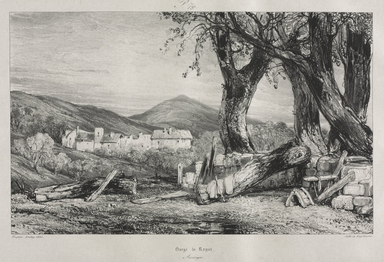 Picturesque and Romantic Journeys in Old France: Auvergne (vol. II), Gorge of Royat, Plate 79 by Eugene Isabey