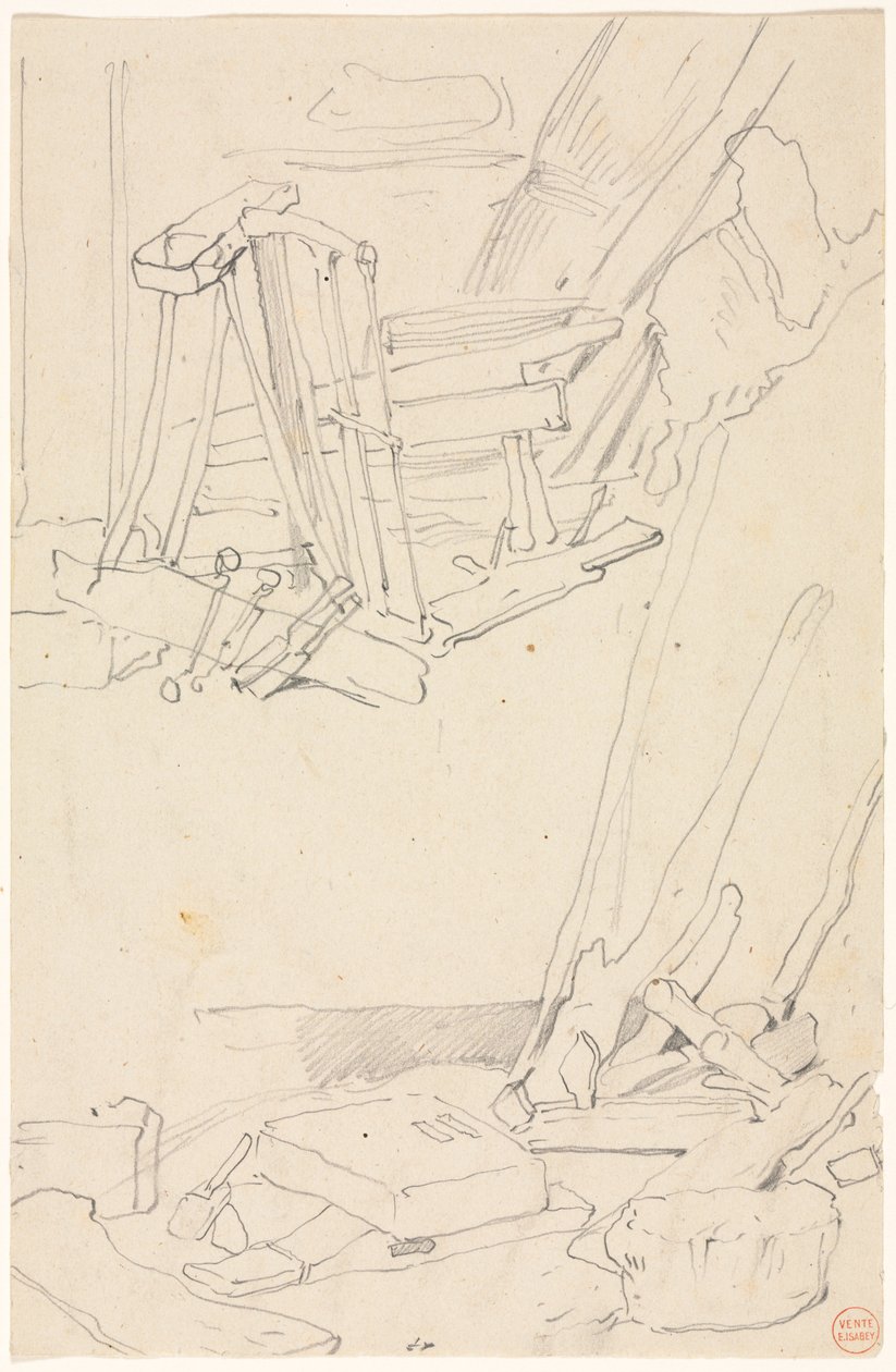 Studies of Wood and Farm Implements by Eugene Isabey