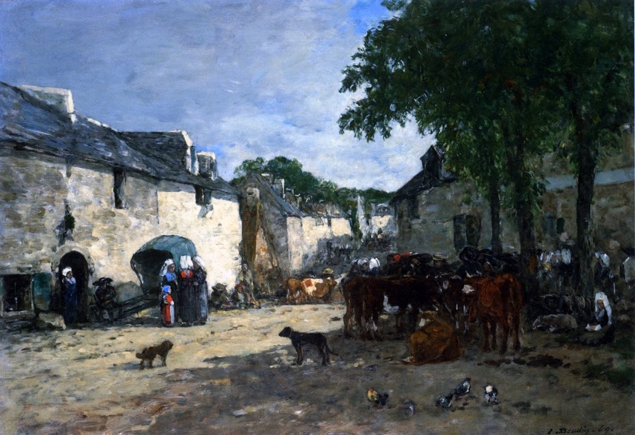 Cattle market at Daoulas, Brittany by Eugene Louis Boudin