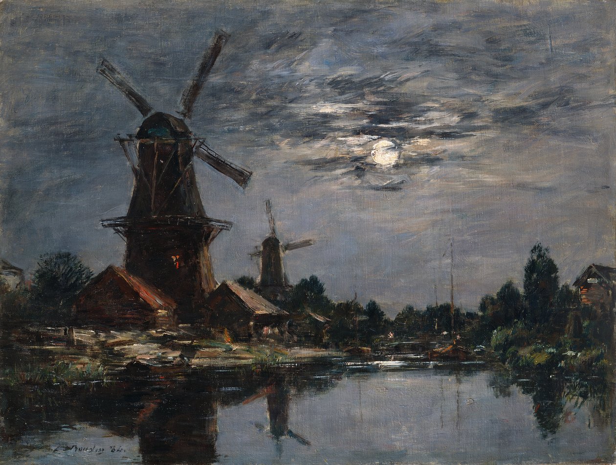 Dutch Windmills by Eugene Louis Boudin