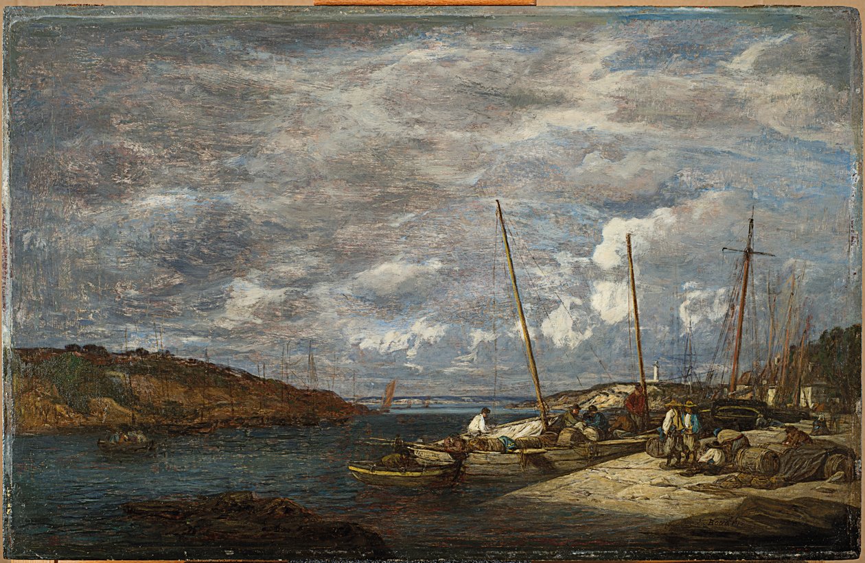 Fishing Boats at the Dock, Douarnenez, 1855 by Eugene Louis Boudin