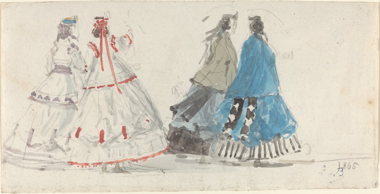 Four Ladies in Crinolines Walking at Trouville, 1865 by Eugene Louis Boudin
