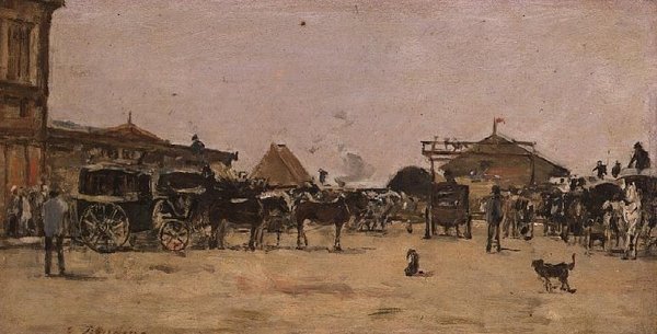 La Place de la Gare a Deauville by Eugene Louis Boudin