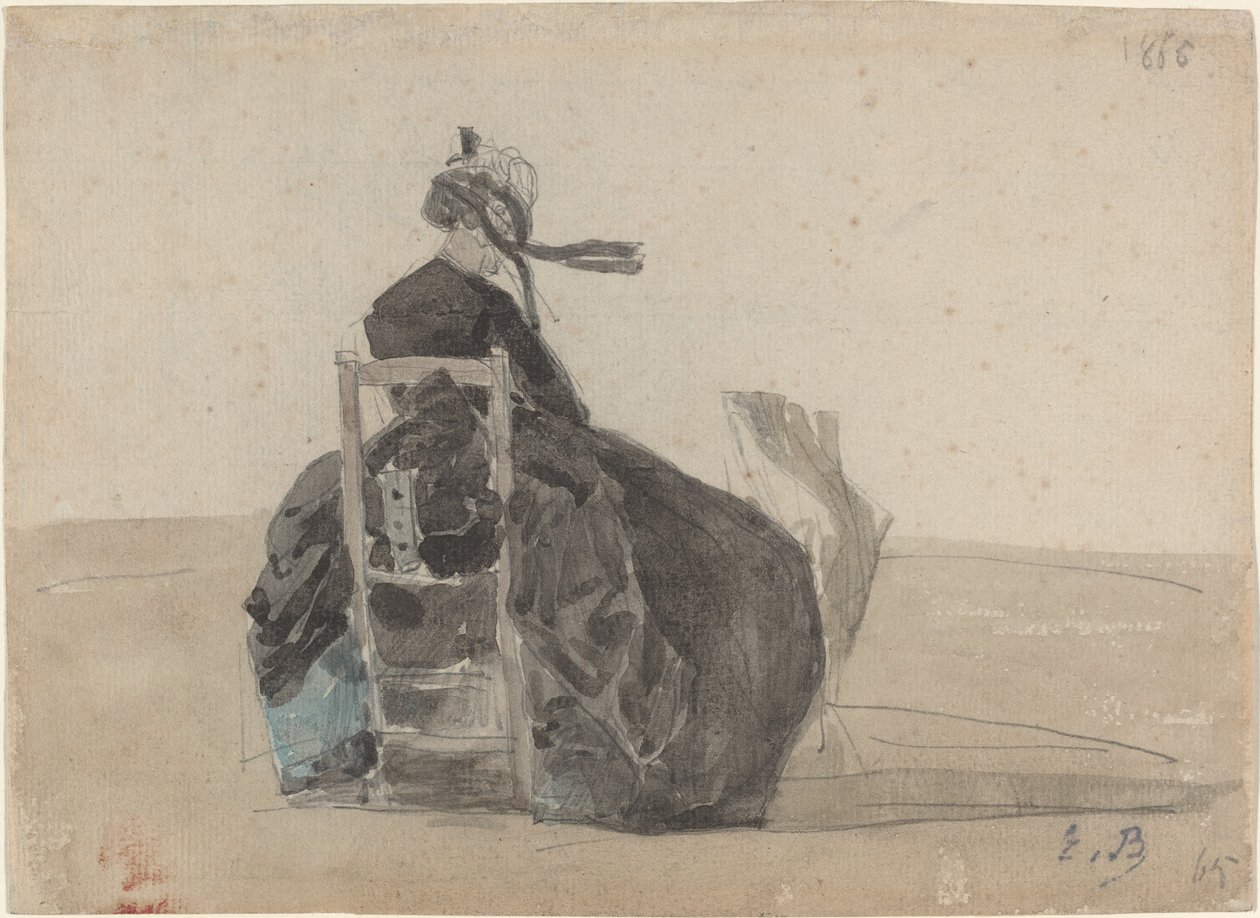 Seated Lady in Black, Trouville, 1865 by Eugene Louis Boudin