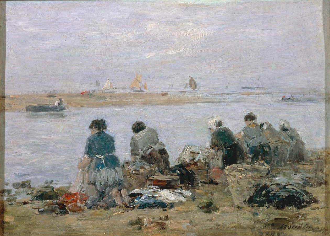 Washerwomen on Banks of Touques River Near Trouville by Eugene Louis Boudin
