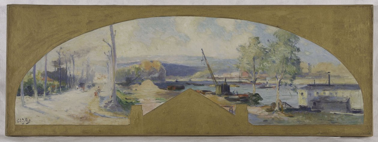 Sketch for the Issy-les-Moulineaux town hall: La Seine à Issy-les-Moulineaux, circa 1901 by Eugene Louis Gillot