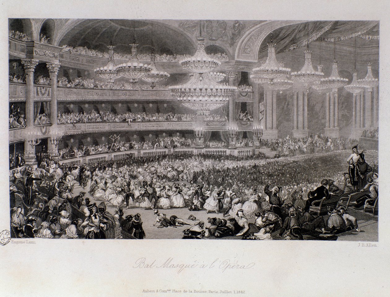 Ball mask organized at the Opera de Paris. Engraving by Eugene Louis Lami, 1843 by Eugene Louis Lami