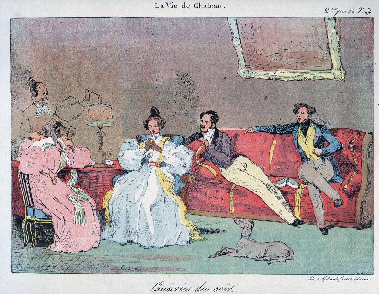 The Life of the Chateau - Evening talks - Illustration by Eugene Lami (1800-1890) In 
