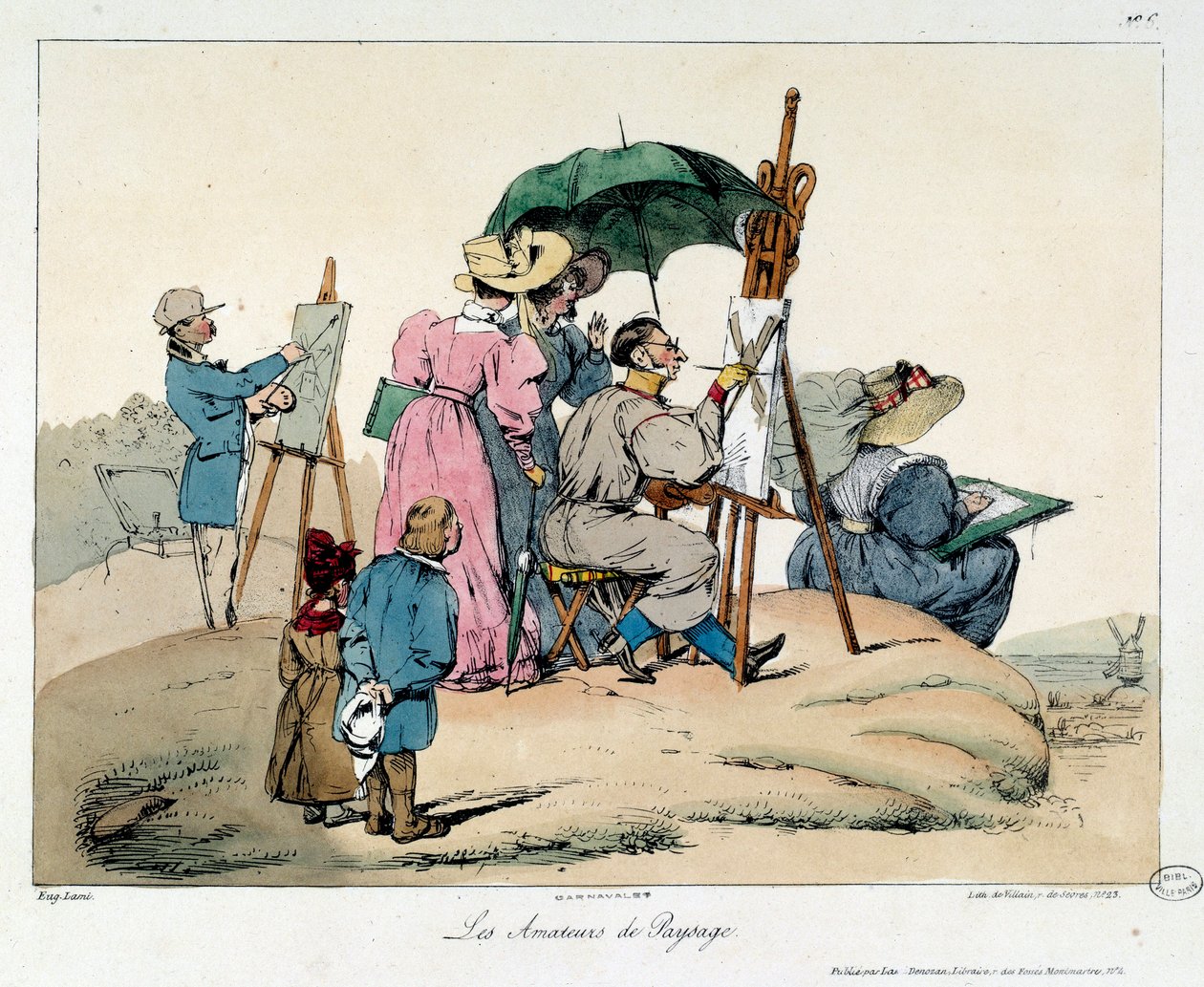 Landscape Lovers. Presented Painters Regroups to Paint a Maritime Landscape. Illustration of the Book La Vie de Chateau by Eugene Louis Lami