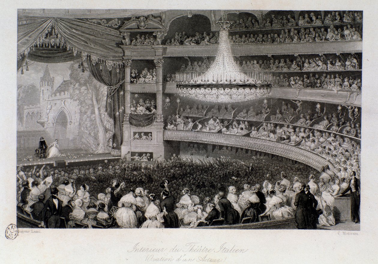 Ovation of an actor during a performance at the Theatre des Italians in Paris. Engraving by Eugene Louis Lami (1800-1890) 1843 Private collection by Eugene Louis Lami