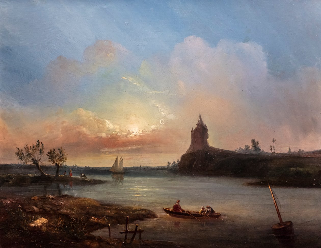 View of an Estuary with Fishermen and an Imaginary Castle by Eugenio Luca y Velasquez