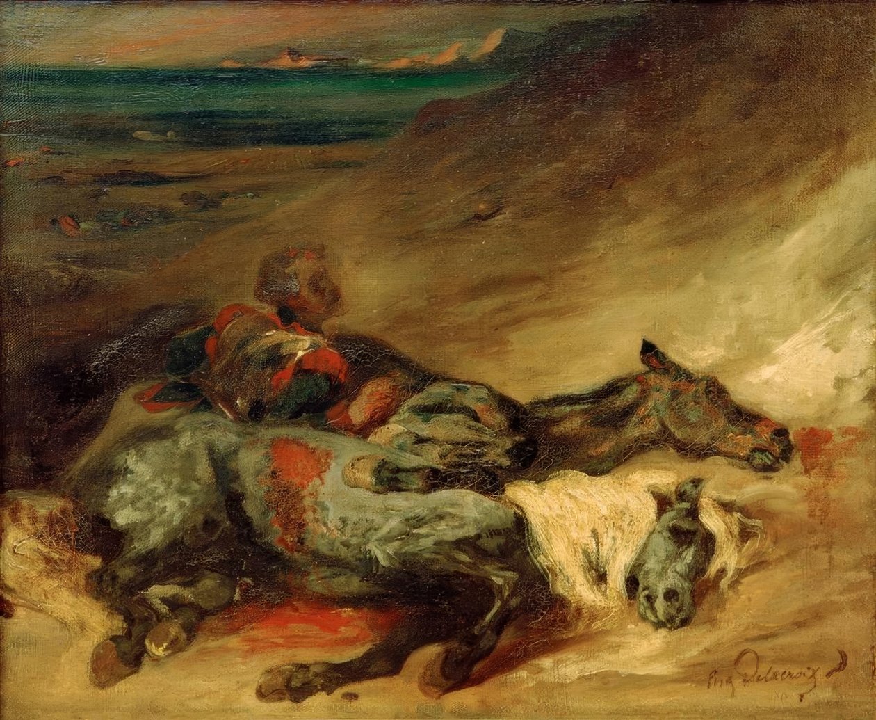 The Two Dead Horses on the Battlefield by Ferdinand Victor Eugene Delacroix