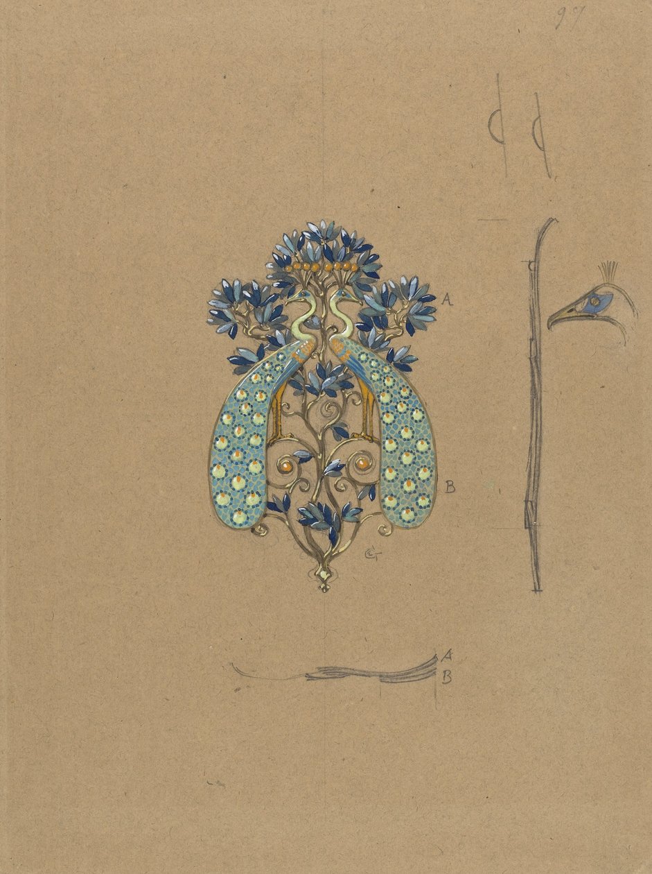 Design for a Belt Buckle with Peacock Motif by Eugene Grasset