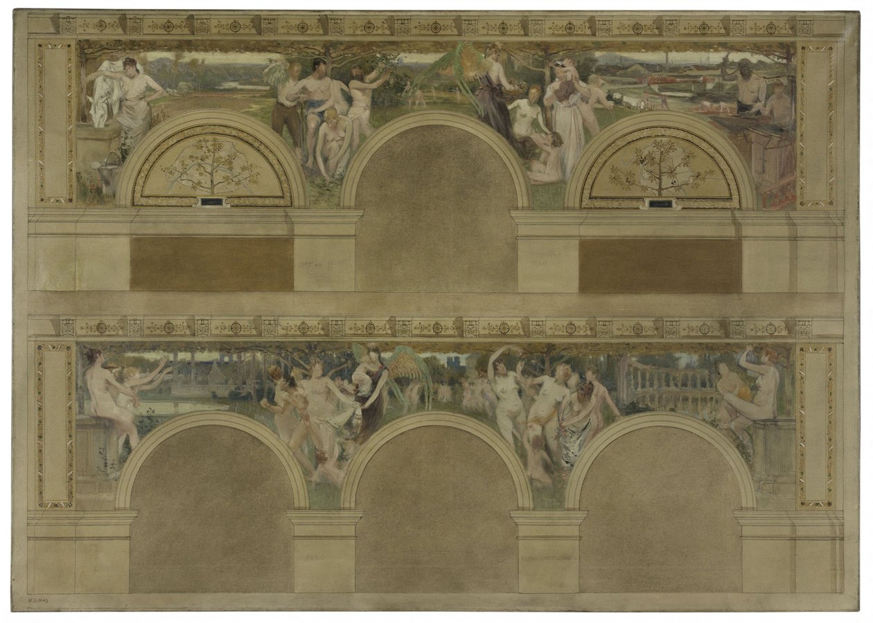 Sketch for one of the introductory salons of the Hôtel de Ville de Paris: Le Travail. Les Réjouissances. La Charité, in 1892 by Eugène Martial Simas