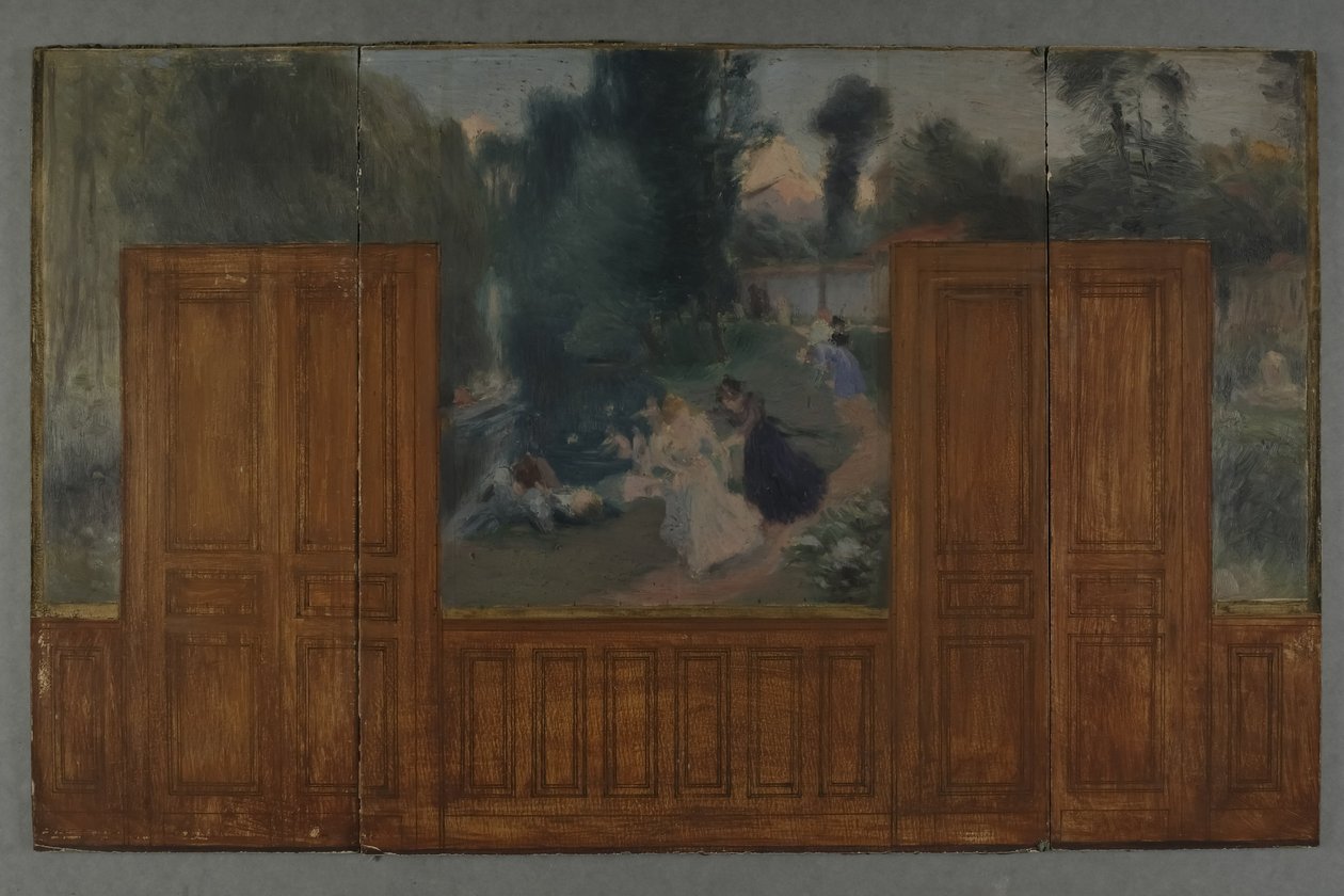 Sketch for the Créteil town hall: Landscape - Banks of the Marne seen from the Ile Sainte-Catherine bridge by Eugène Martial Simas