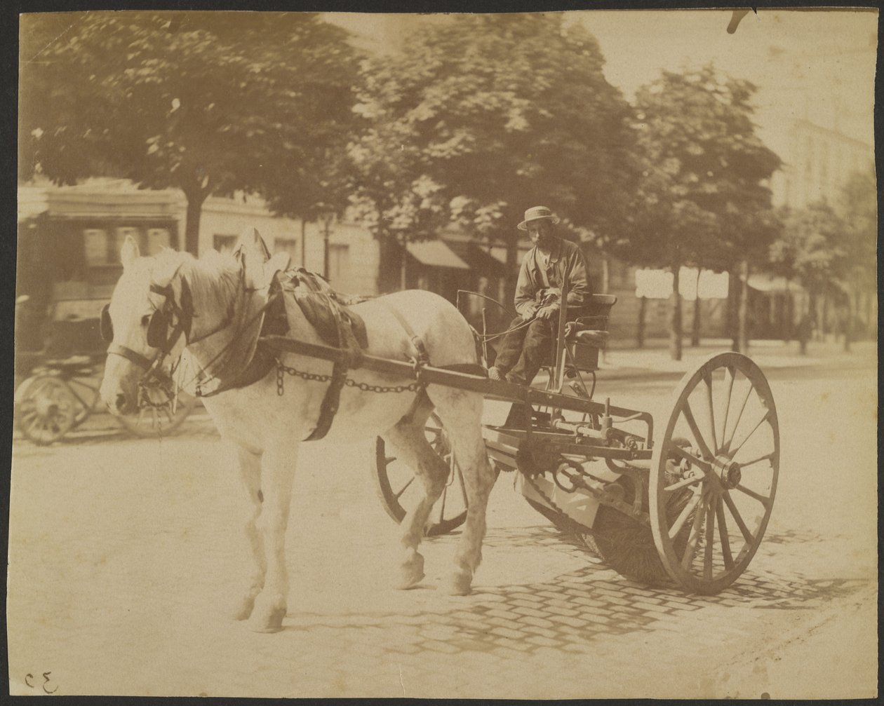 Sweeper Drawn by a Horse by Eugène Atget
