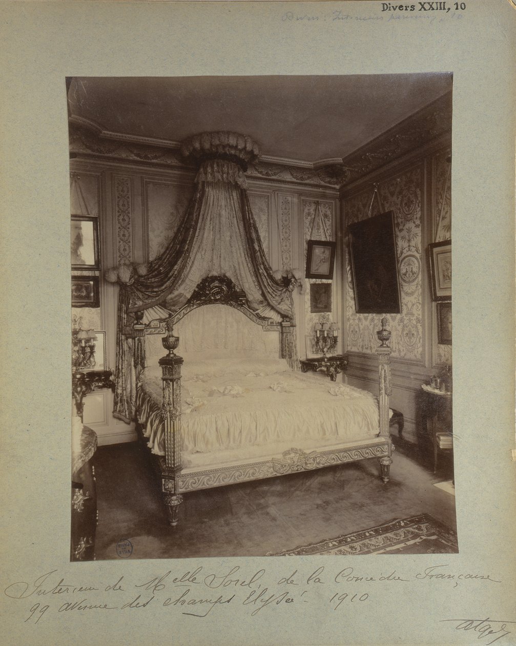 Bedroom of Cecile Sorel at 99 Avenue des Champs Elysees, 1910 by Eugène Atget