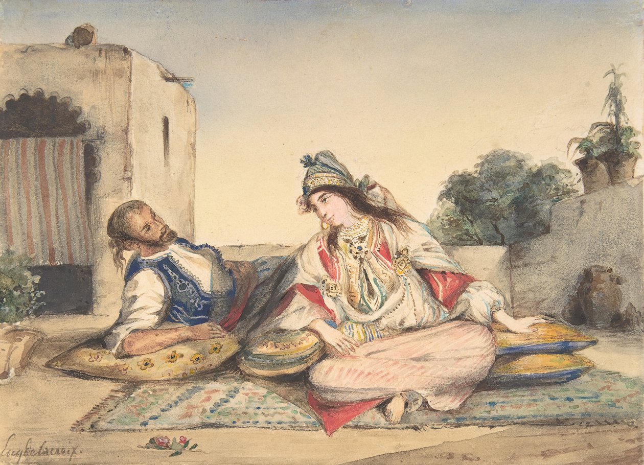 A Moroccan Couple on Their Terrace by Eugène Delacroix