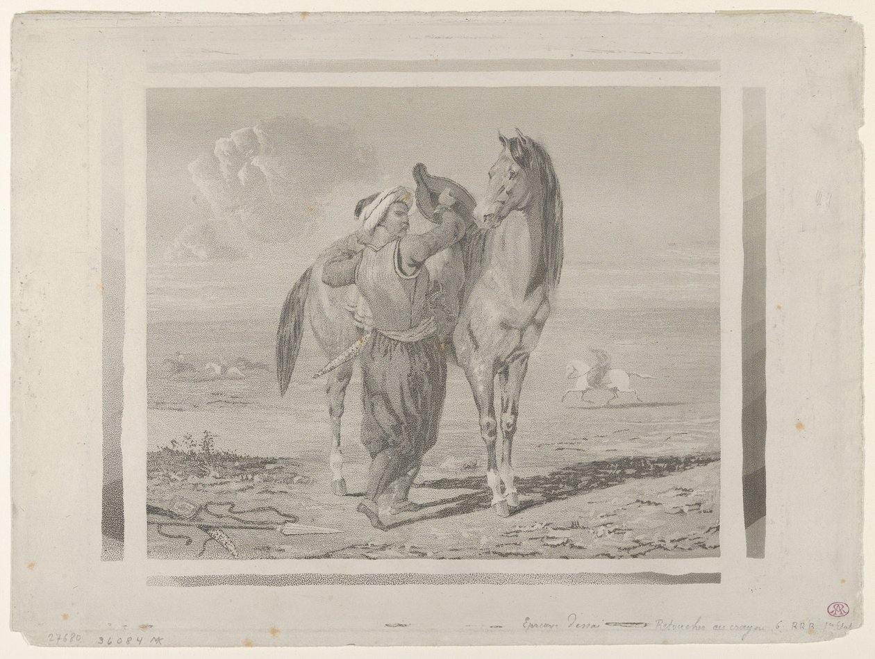 A Turk Saddling His Horse by Eugène Delacroix