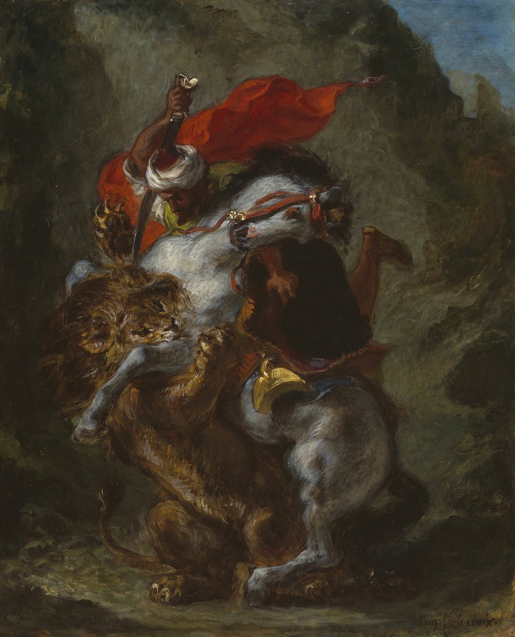 Arab Horseman Attacked by a Lion, 1849-1850 by Eugène Delacroix